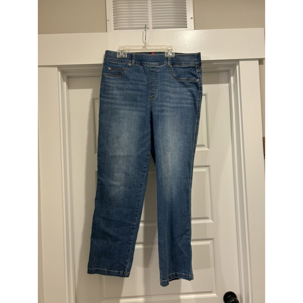 Spanx Womens XL Blue Denim Pull On Stretch Jeans Medium High Rise Straight Leg